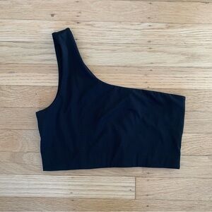 Girlfriend Collective Black One-Shoulder Crop Top